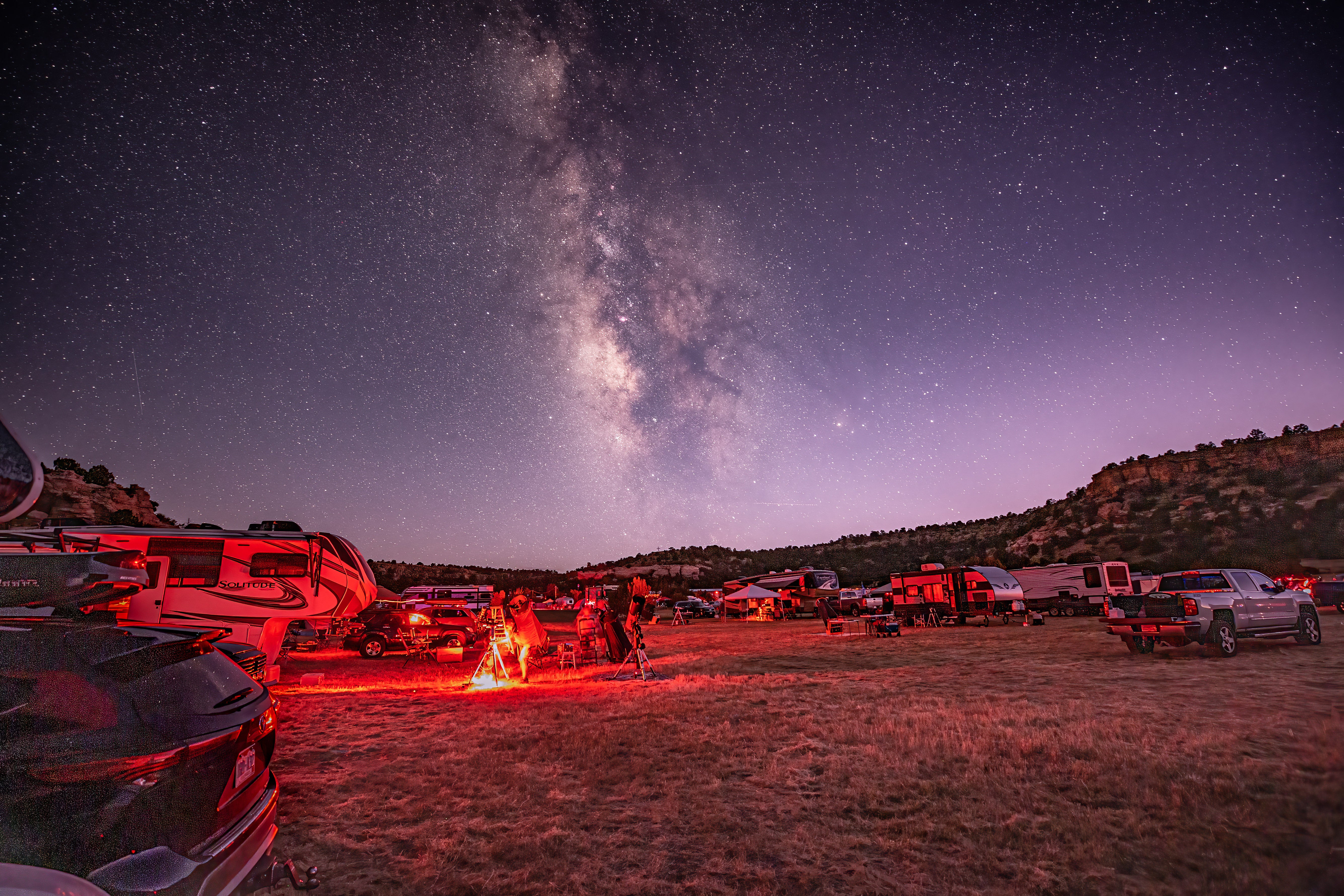 In very dark skies, the Milky Way can appear to shine in nautical twilight as clearly as it does during astronomical darkness in more light-polluted skies. This shot is a single 30-second exposure taken at ISO 3200.