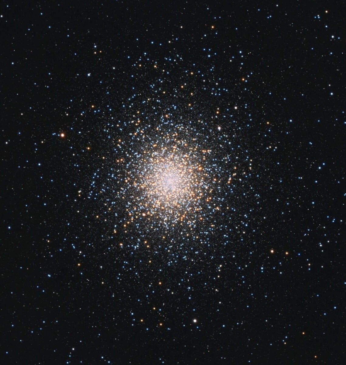 NGC 104, or 47 Tucanae, is the second brightest globular star cluster in the night sky at magnitude 4.1. Located in the constellation Tucana, this globular contains hundreds of thousands of members ­— 27 of them fast rotating pulsars.