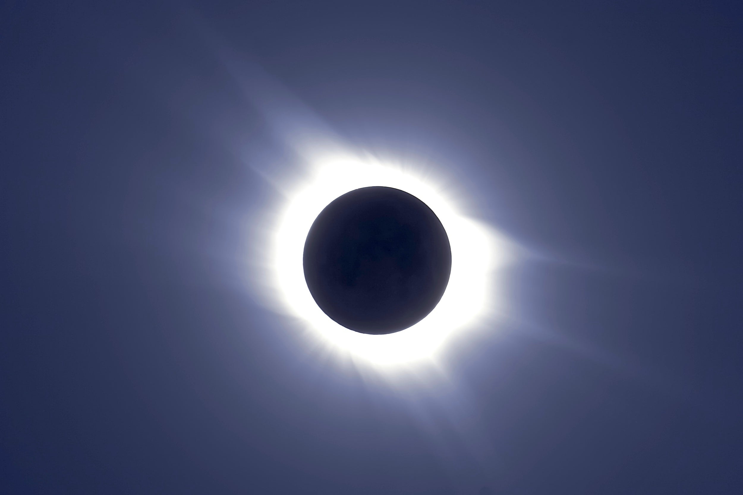 Only during totality is the stunning corona of the Sun visible, such as during the total solar eclipse of March 29, 2006, pictured here. You must be in the path of totality to see this unearthly sight, so plan accordingly. 
