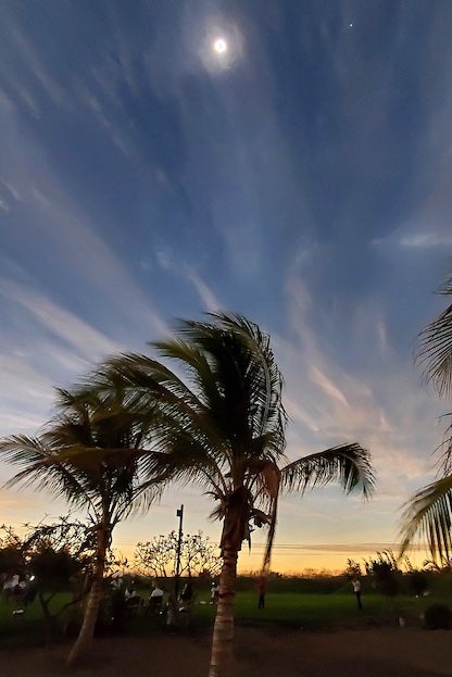 The totally eclipsed Sun stands at an altitude of 69° over Mazatlán, Mexico.