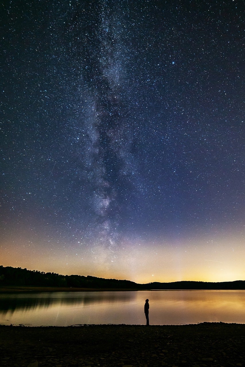 Person looking up at the night sky and Milky Way