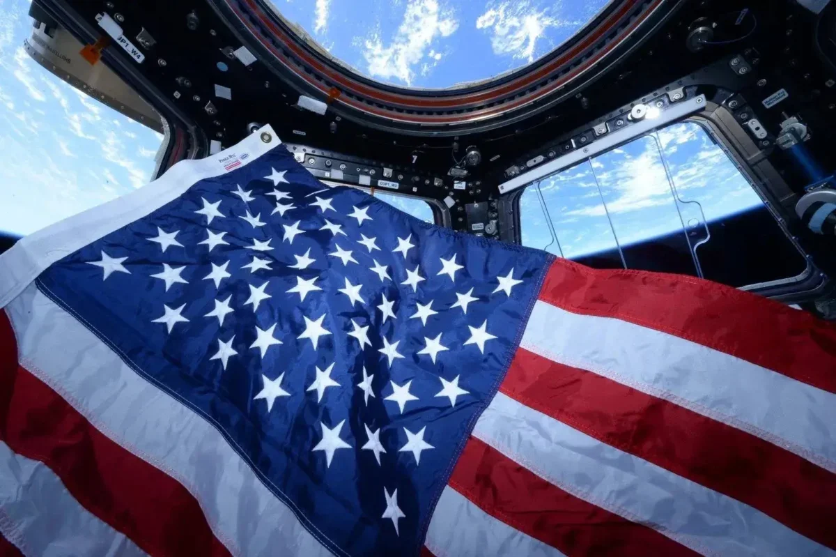 American flag in the Cupola of the ISS